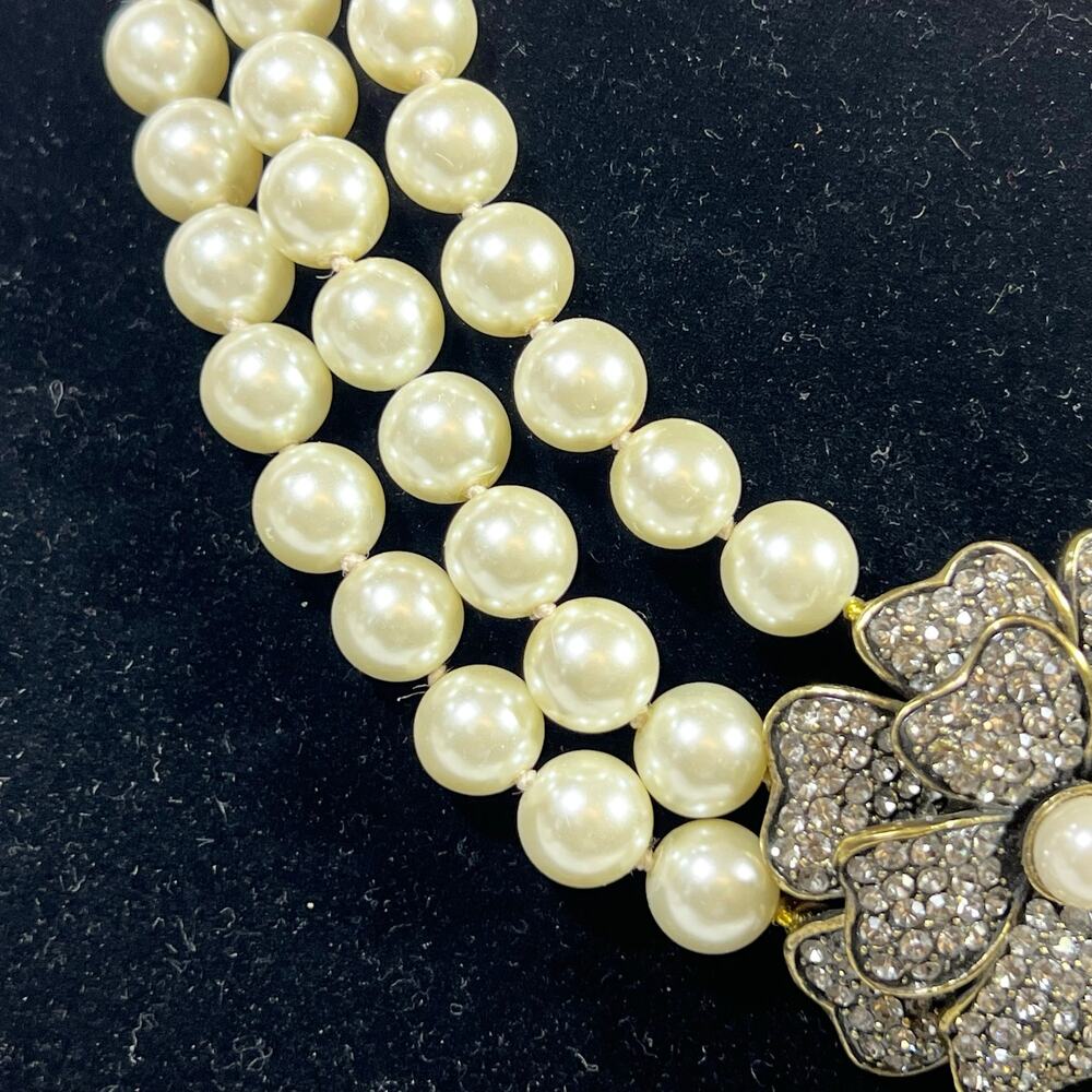 Heidi Daus Passionate Posey Double-Row Beaded Necklace Floral Pendant - Picture 10 of 12